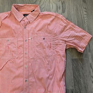Orvis Open Air Caster Short Sleeve Gingham Shirt Orange White Men's Large